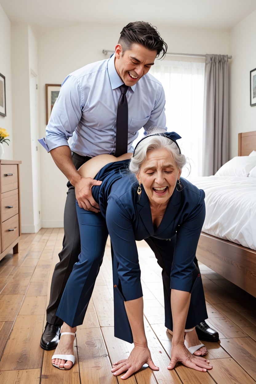 Granny is thrusting her ass back into man. Her ass cheeks are squashing up to…